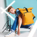 Mustard Yellow - Back - Bagbase Rolled Top Recycled Backpack