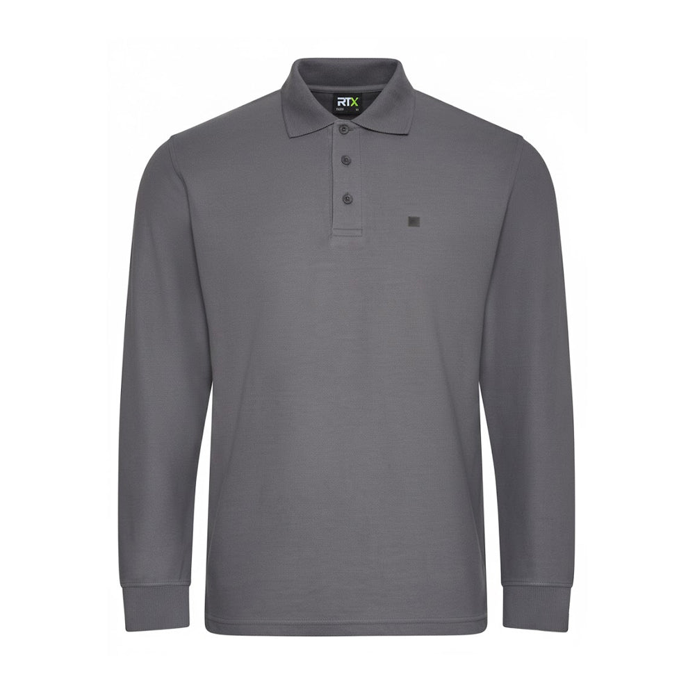 Solid Grey - Front - PRORTX Mens Long-Sleeved Polo Shirt