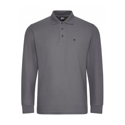 Solid Grey - Front - PRORTX Mens Long-Sleeved Polo Shirt