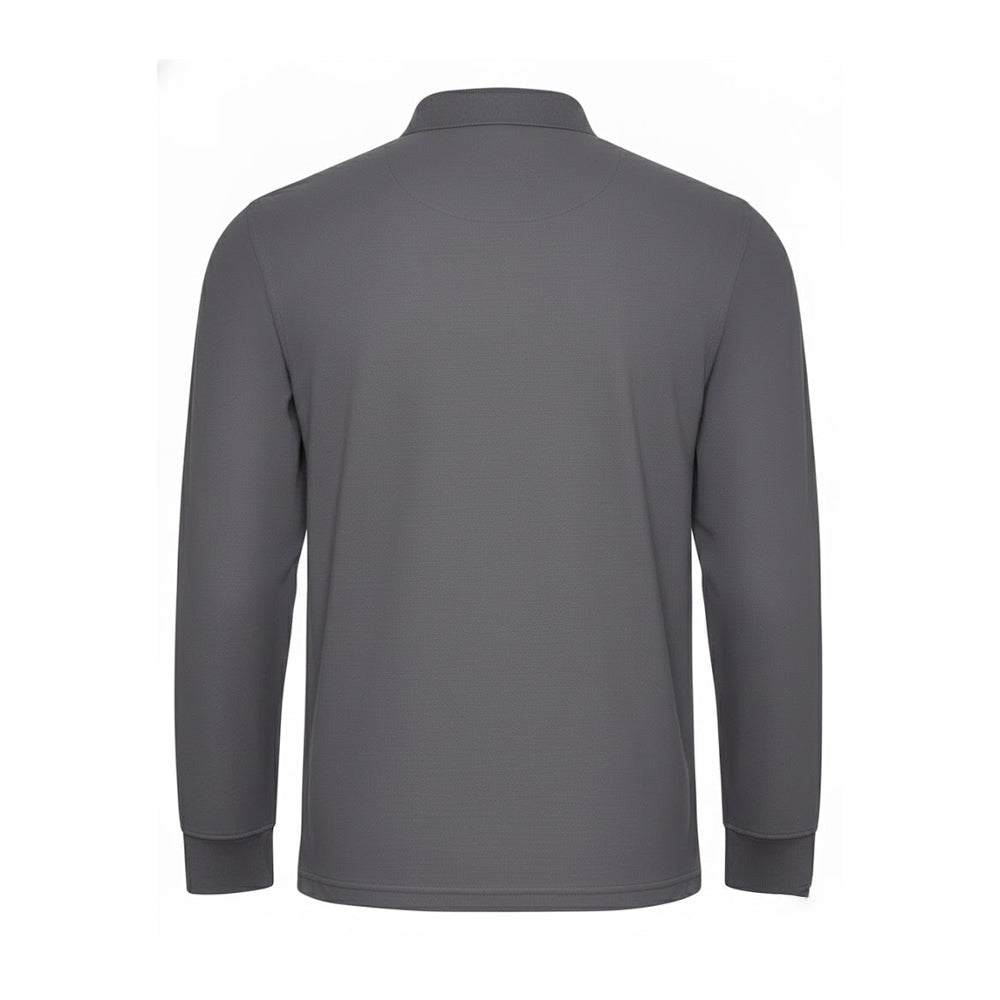 Solid Grey - Back - PRORTX Mens Long-Sleeved Polo Shirt