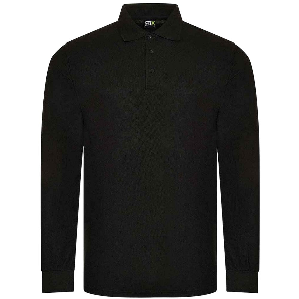Black - Front - PRORTX Mens Long-Sleeved Polo Shirt