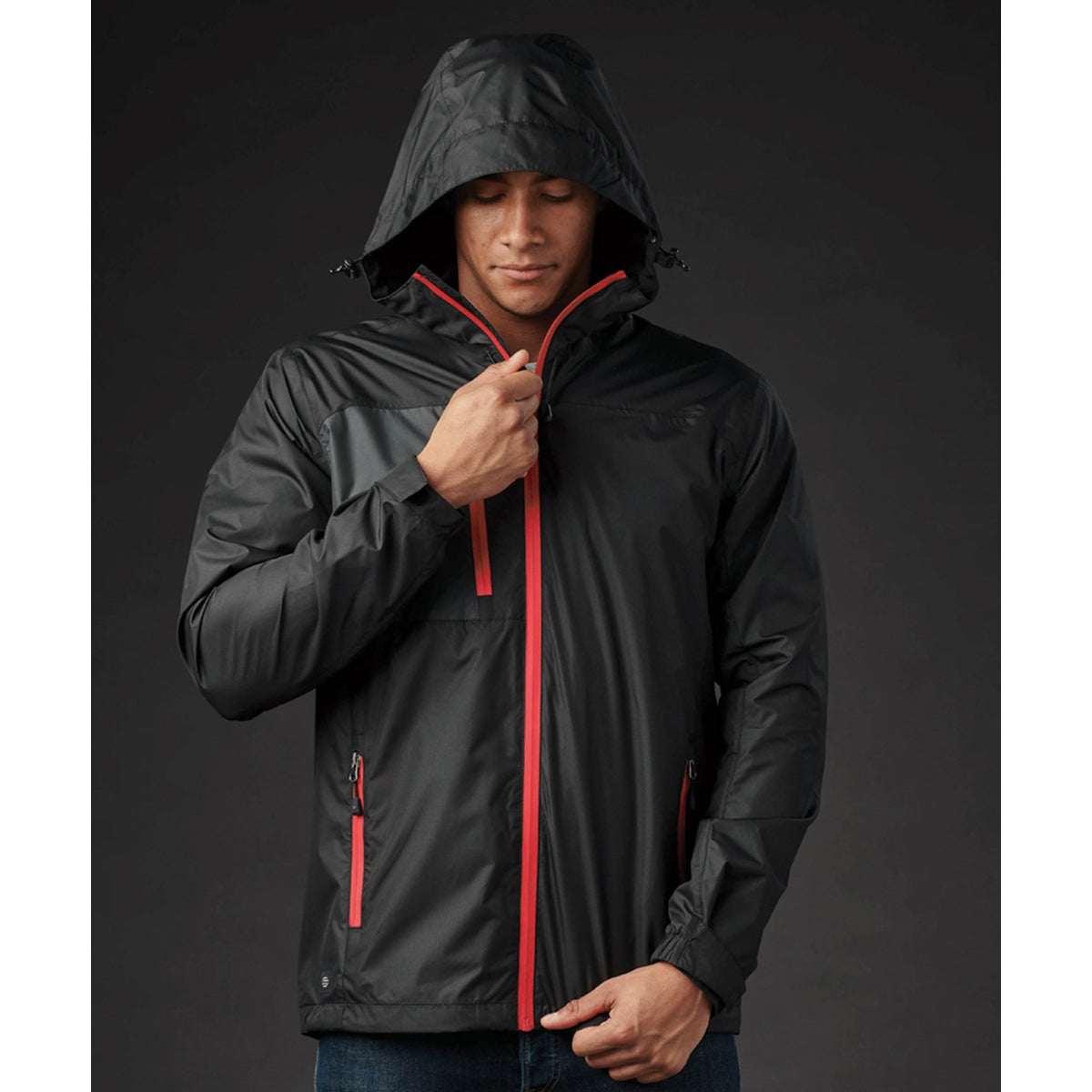 Black-Bright Red - Side - Stormtech Mens Olympia Shell Jacket
