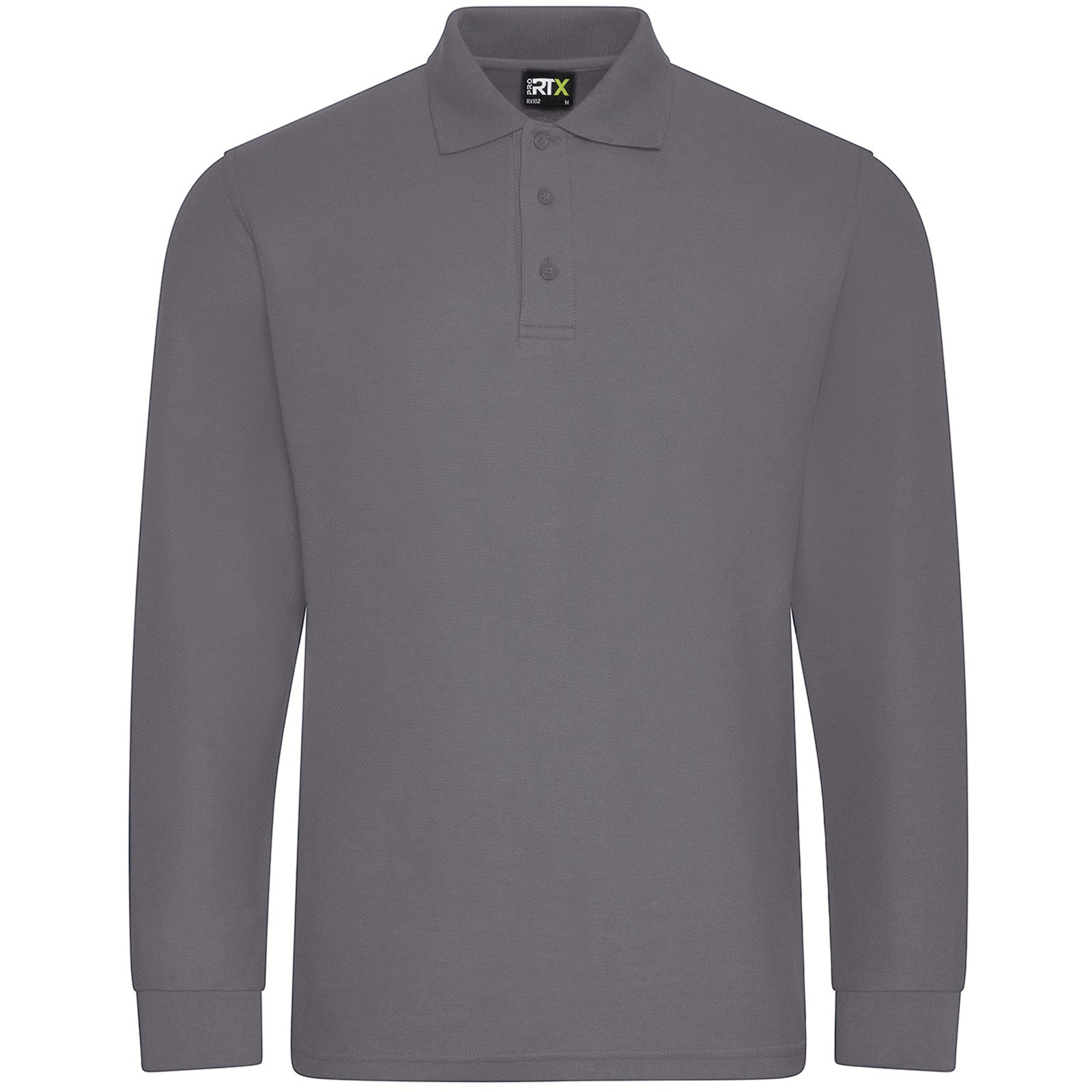 Solid Grey - Front - PRORTX Mens Long-Sleeved Polo Shirt