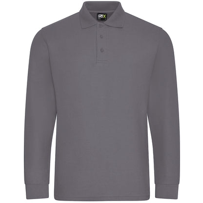 Solid Grey - Front - PRORTX Mens Long-Sleeved Polo Shirt