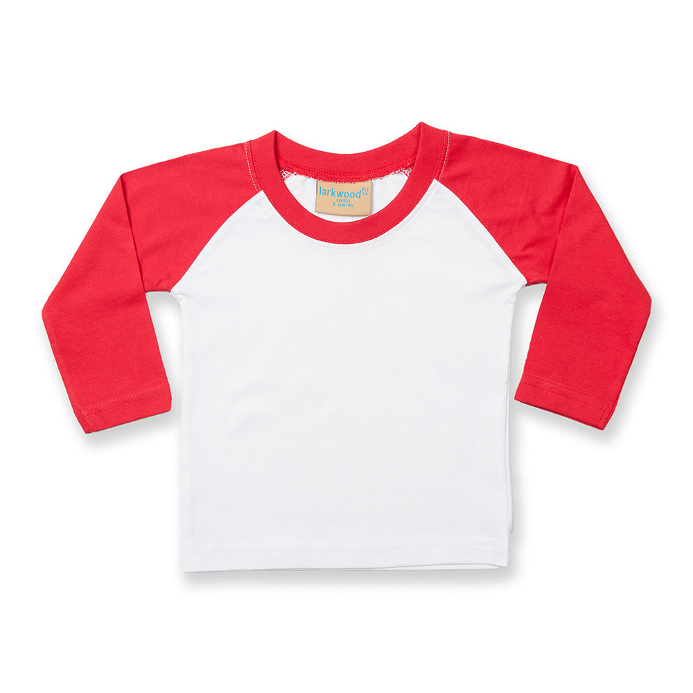 White-Red - Front - Larkwood Baby Long Sleeved Baseball T-Shirt