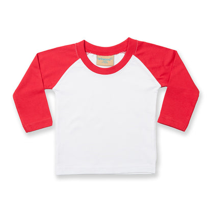 White-Red - Front - Larkwood Baby Long Sleeved Baseball T-Shirt