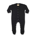 Black - Front - Larkwood Baby Unisex Plain Long Sleeved Sleepsuit