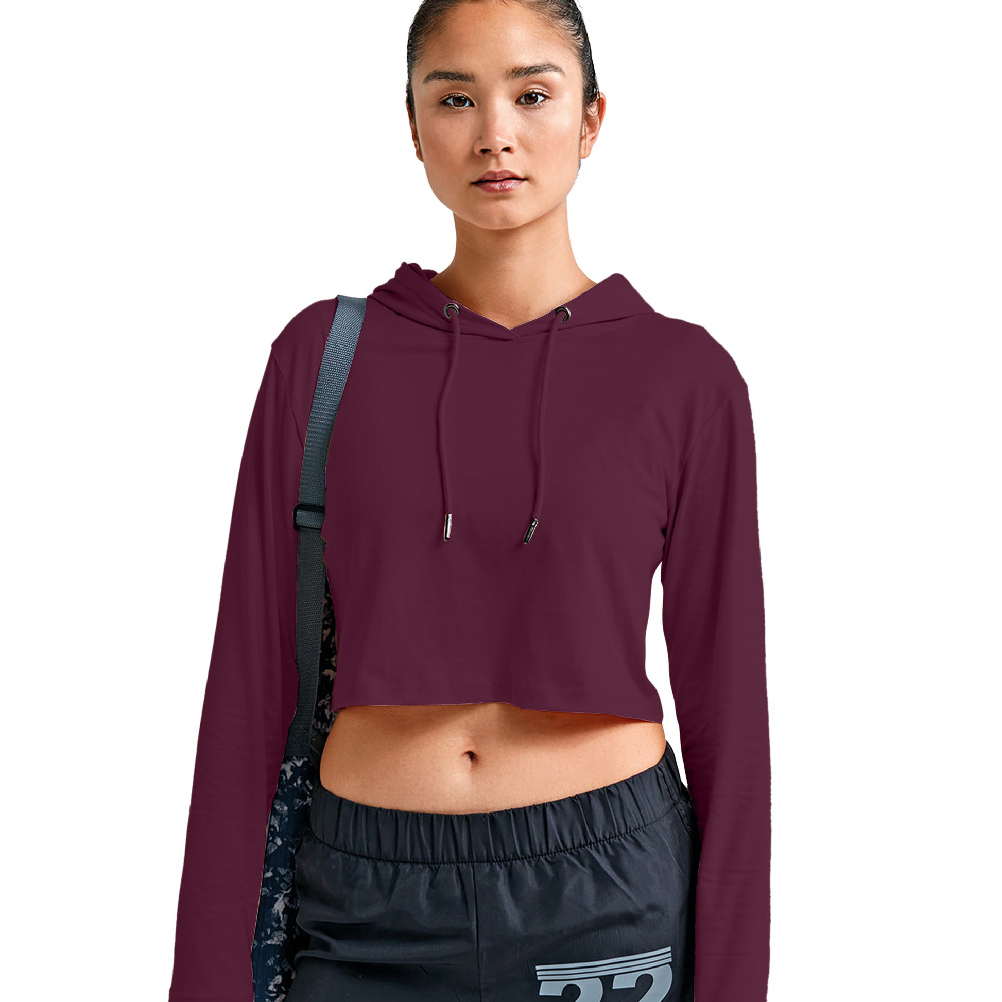 Mulberry Red - Side - TriDri Womens-Ladies Cropped Long-Sleeved T-Shirt