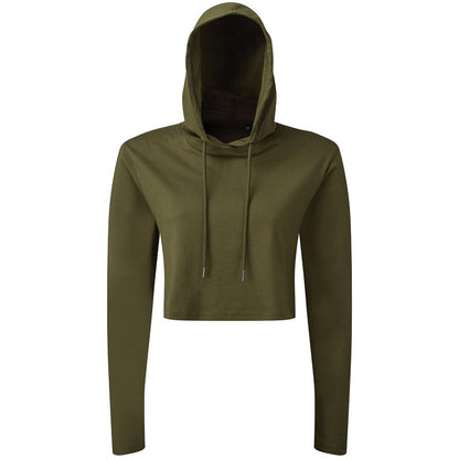 Olive - Front - TriDri Womens-Ladies Cropped Long-Sleeved T-Shirt