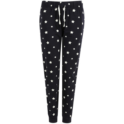 Navy-White - Front - Skinni Fit Womens-Ladies Cuffed Lounge Pants