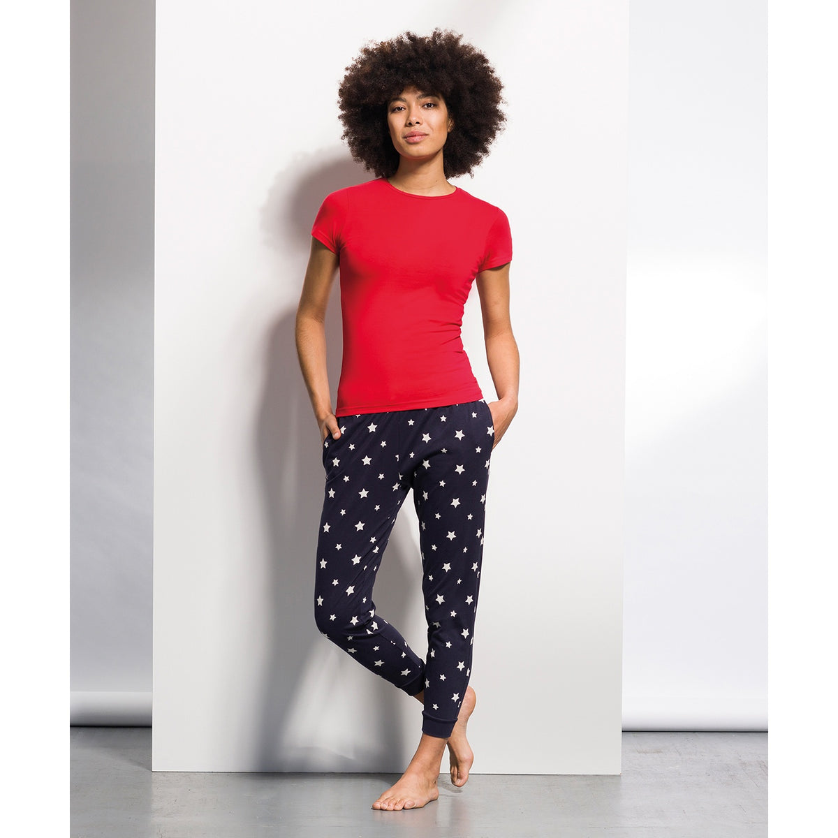 Navy-White - Back - Skinni Fit Womens-Ladies Cuffed Lounge Pants