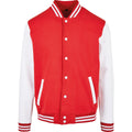 Red-White - Front - Build Your Brand Mens Basic College Jacket