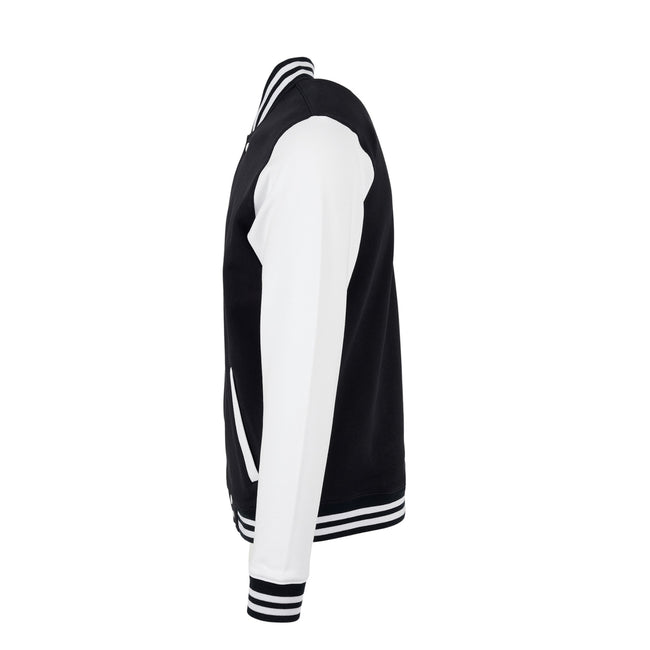 Black-White - Side - Build Your Brand Mens Basic College Jacket