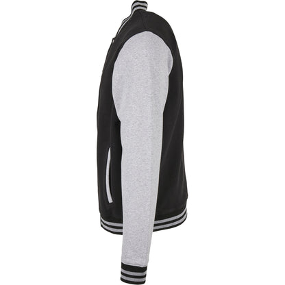 Black-Heather Grey - Side - Build Your Brand Mens Basic College Jacket