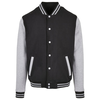 Black-Heather Grey - Front - Build Your Brand Mens Basic College Jacket