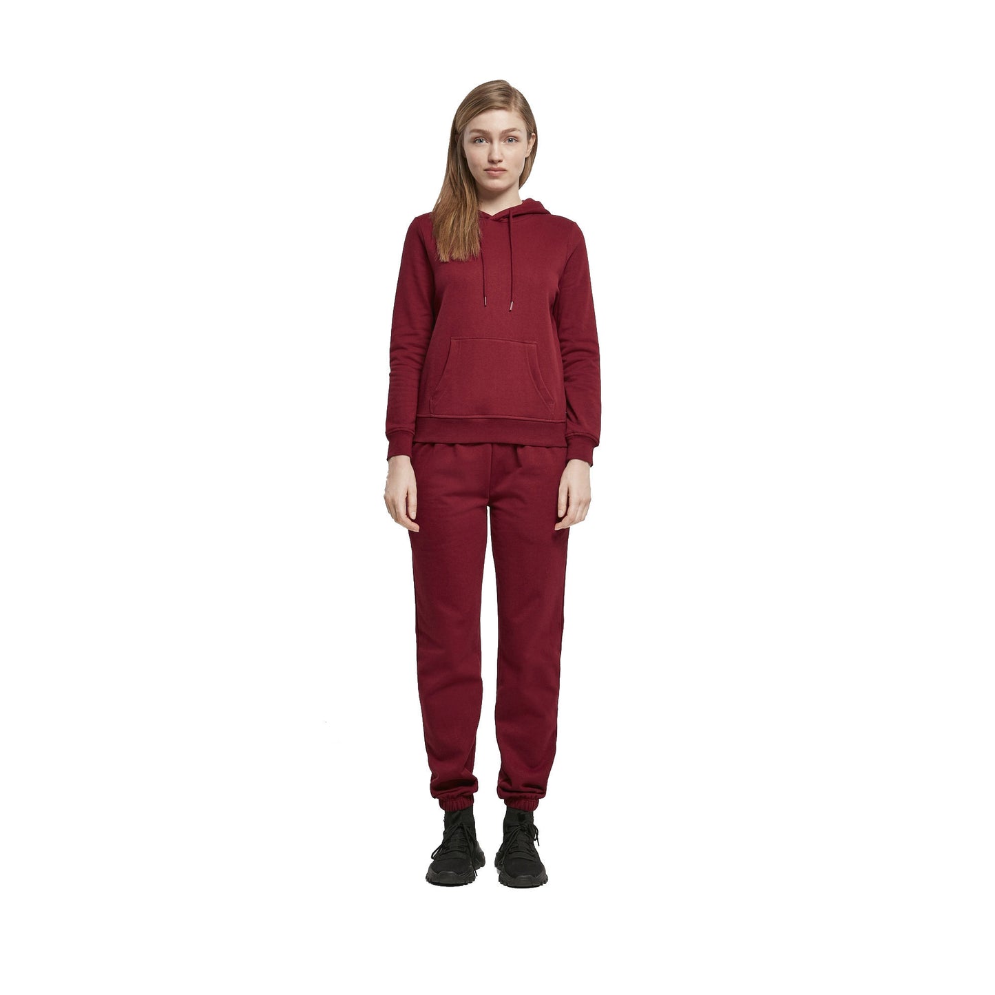 Burgundy - Side - Build Your Brand Womens-Ladies Basic Hoodie