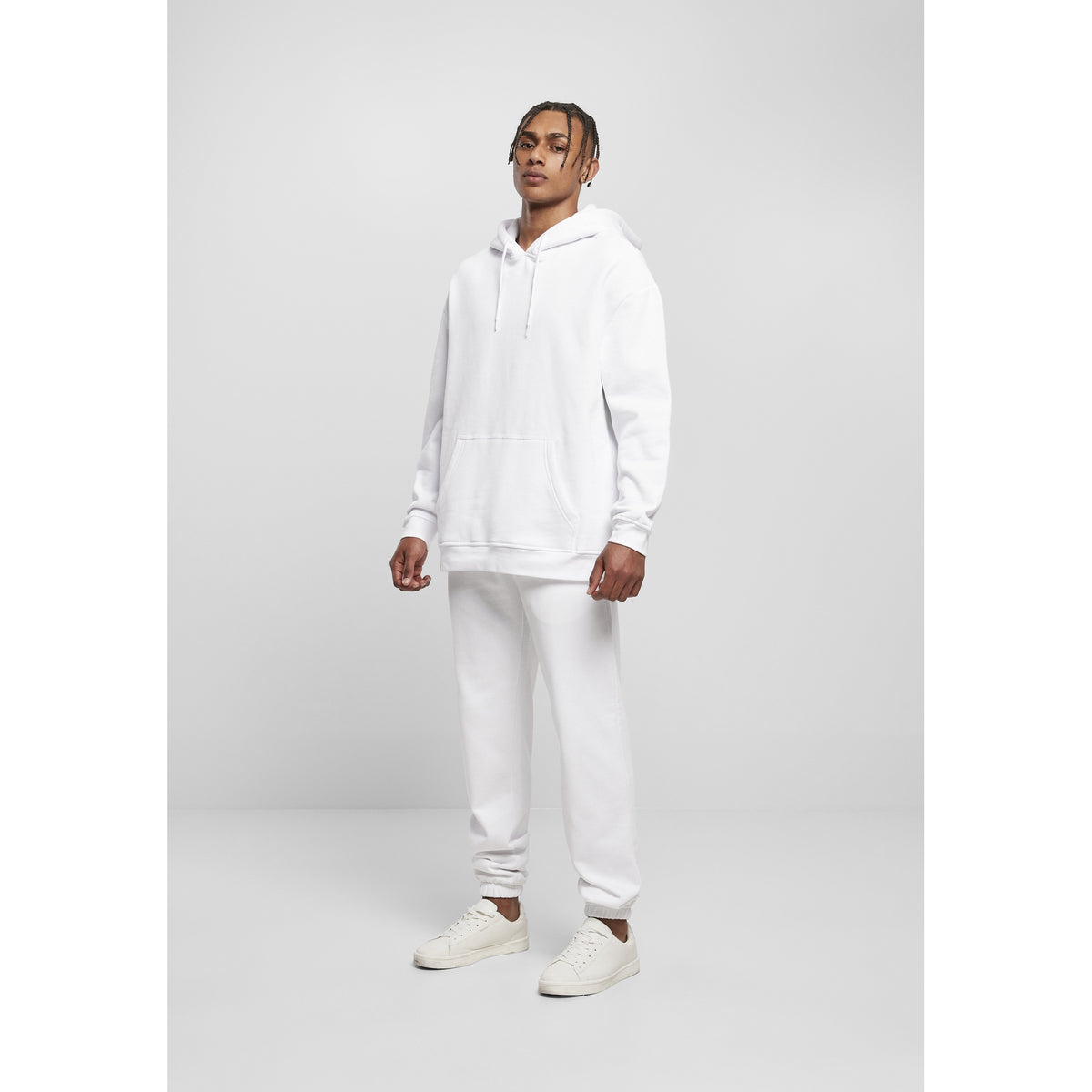 White - Close up - Build Your Brand Mens Basic Oversized Hoodie