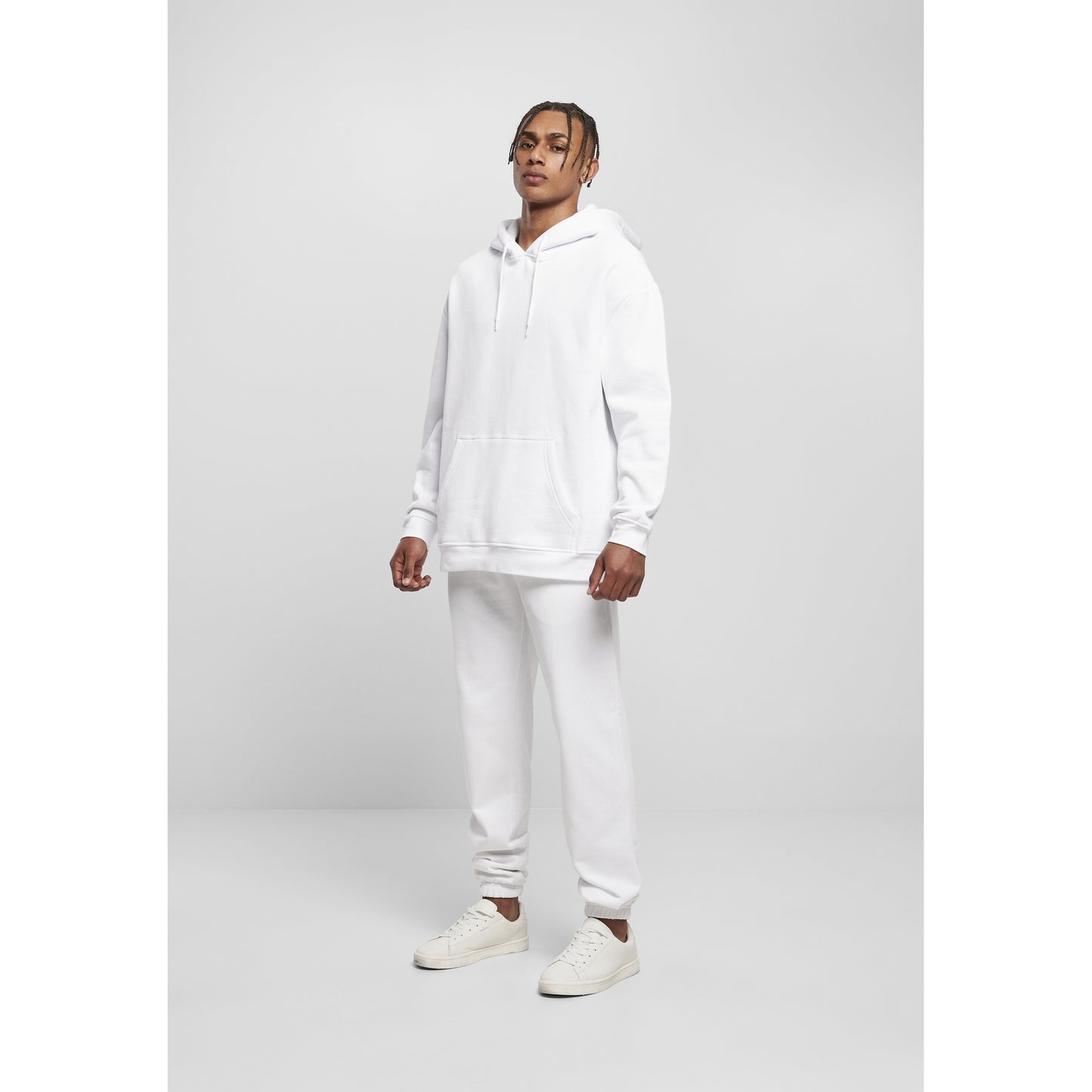 White - Close up - Build Your Brand Mens Basic Oversized Hoodie