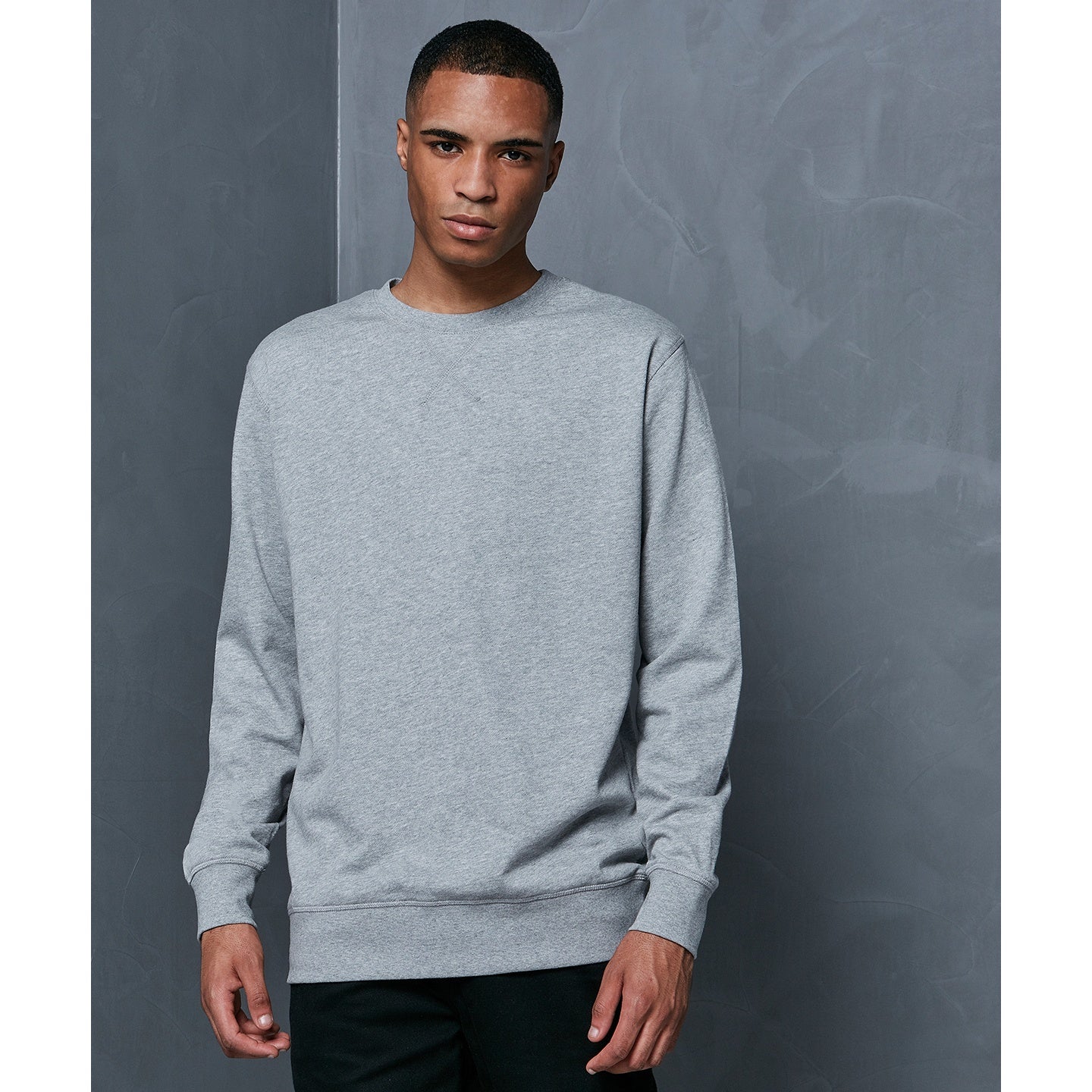 Heather Grey - Back - Build Your Brand Mens Basic Crew Neck Sweatshirt