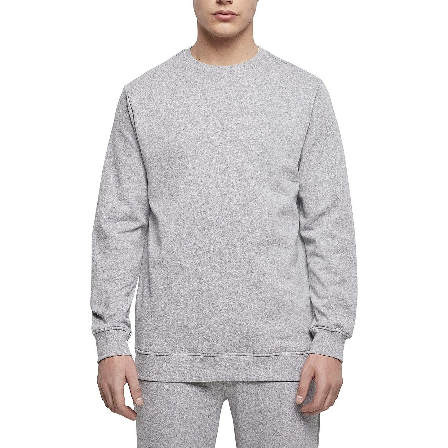 Heather Grey - Side - Build Your Brand Mens Basic Crew Neck Sweatshirt