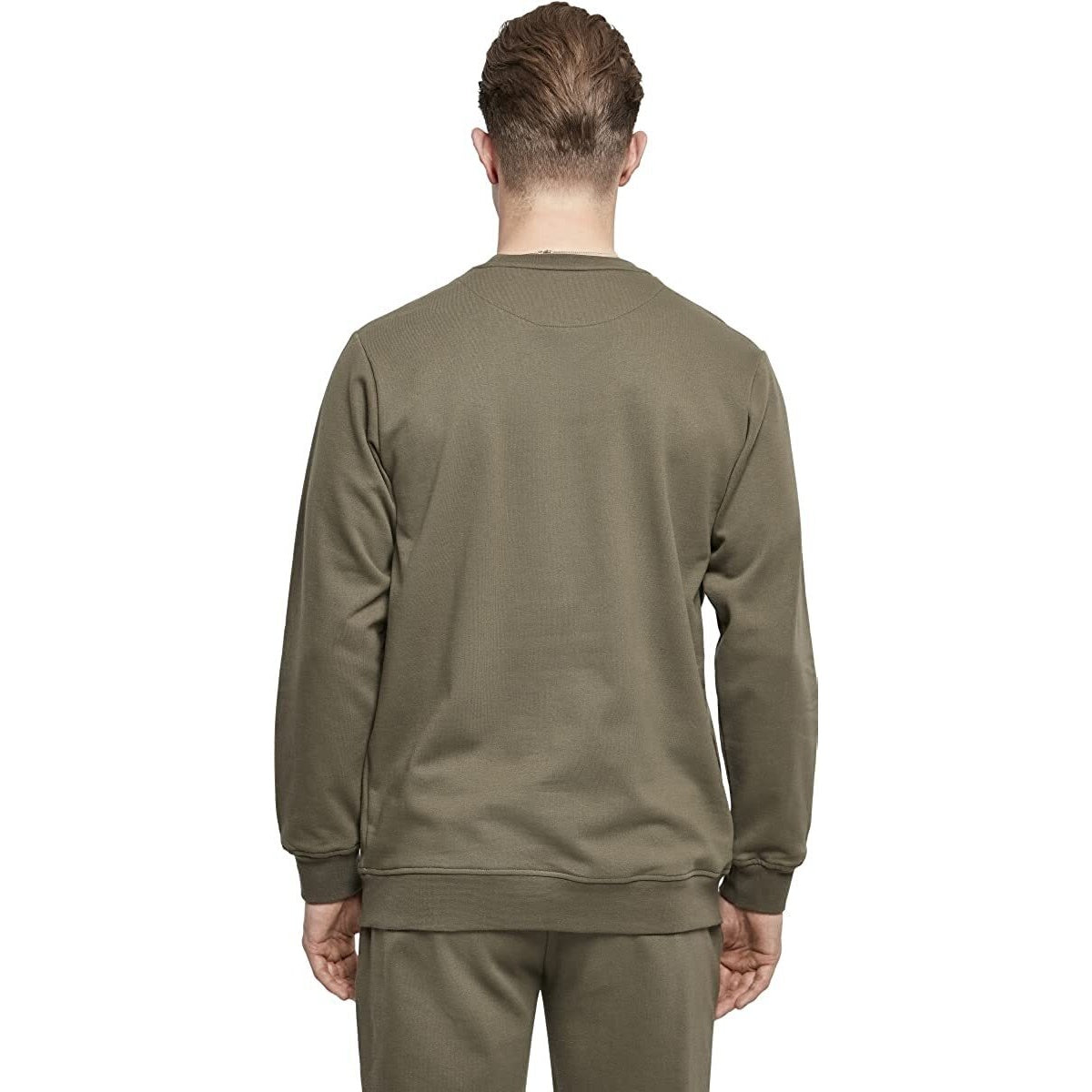 Olive - Side - Build Your Brand Mens Basic Crew Neck Sweatshirt