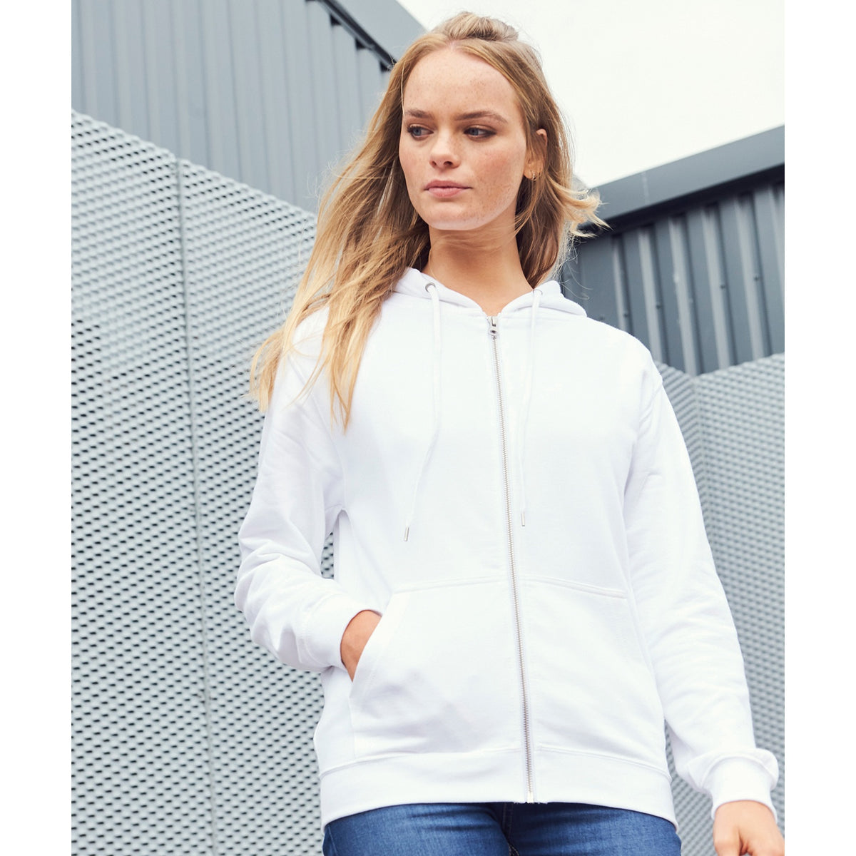 Arctic White - Side - Awdis Unisex Adult Organic Hoodie