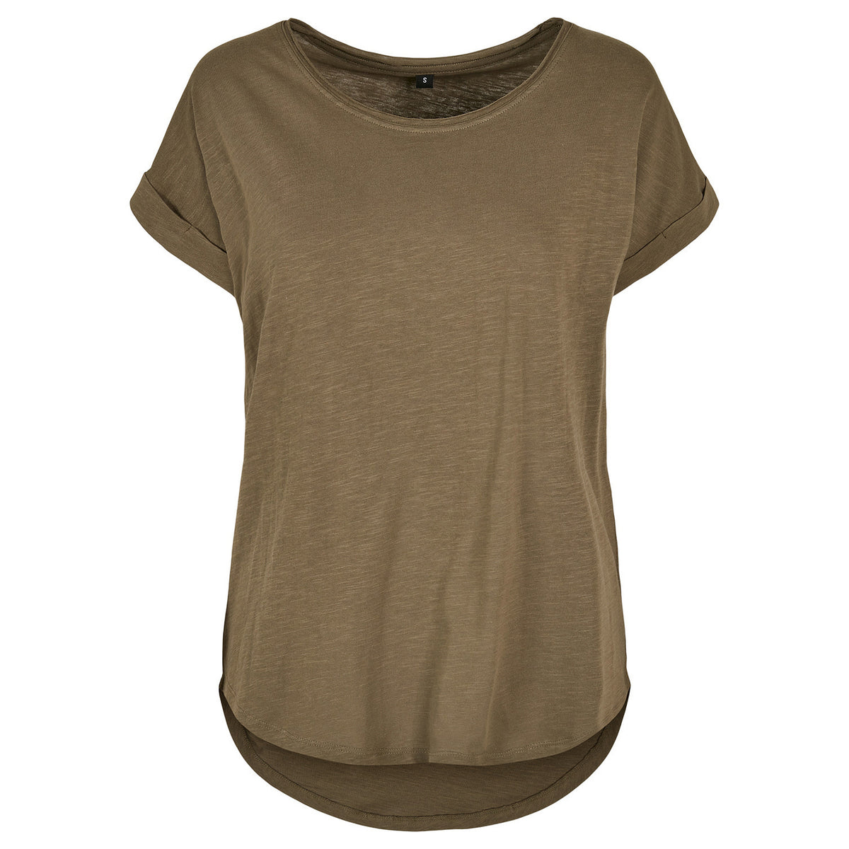 Olive - Front - Build Your Brand Womens-Ladies Long Slub T-Shirt