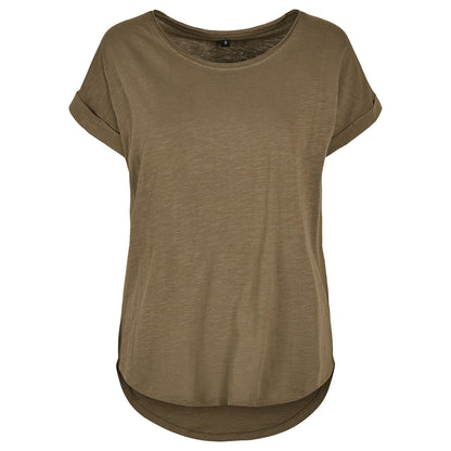 Olive - Front - Build Your Brand Womens-Ladies Long Slub T-Shirt