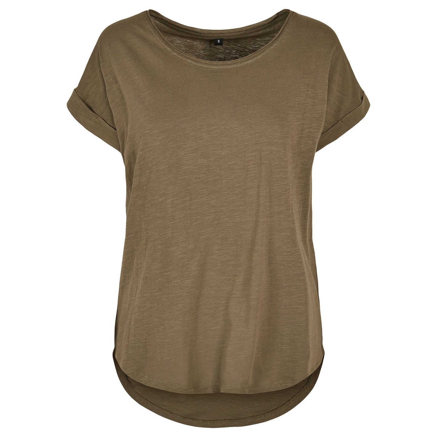Olive - Front - Build Your Brand Womens-Ladies Long Slub T-Shirt