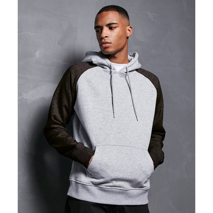 Heather Grey-Black - Back - Build Your Brand Mens Basic Raglan Hoodie