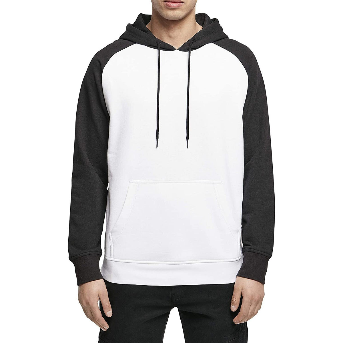 White-Black - Back - Build Your Brand Mens Basic Raglan Hoodie