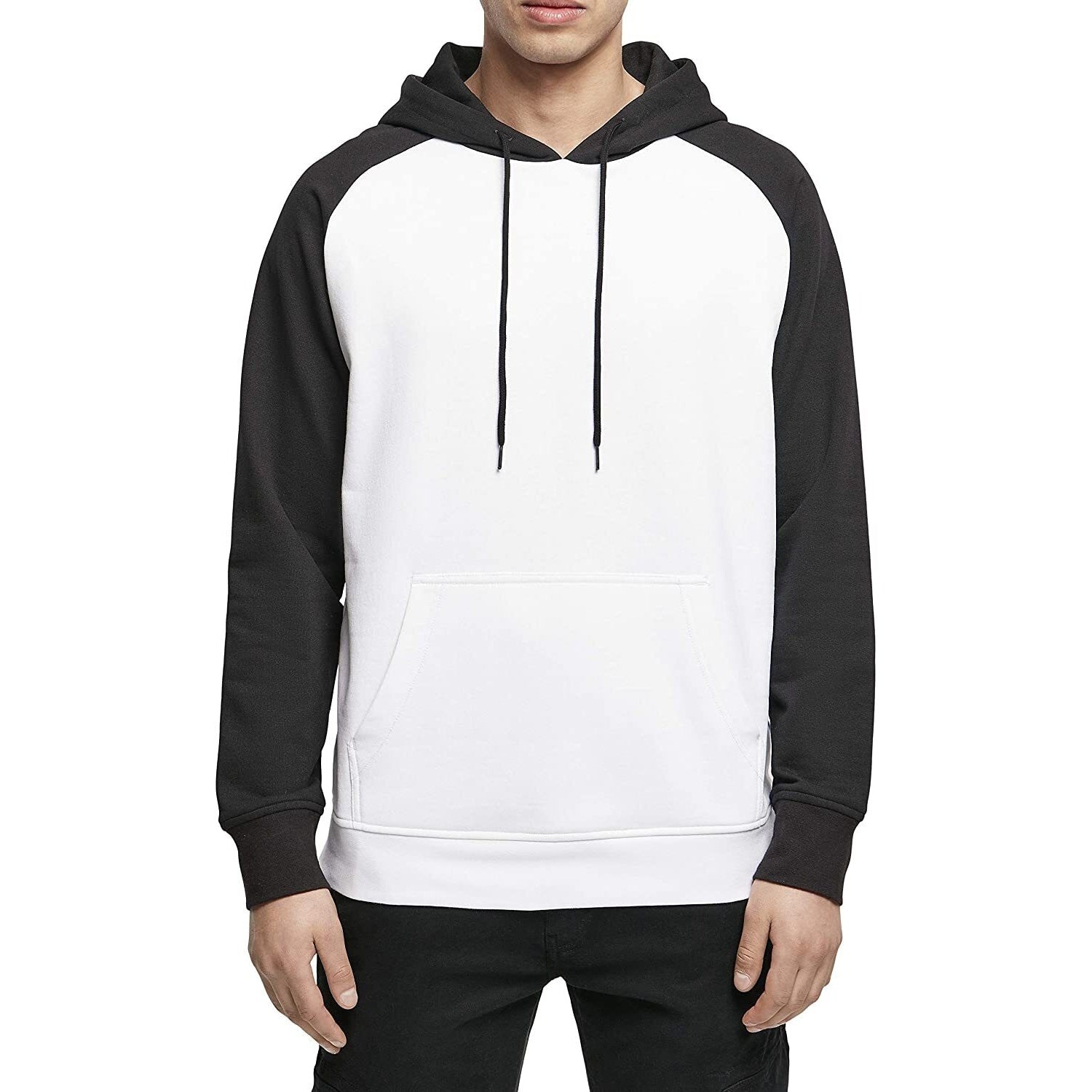 White-Black - Back - Build Your Brand Mens Basic Raglan Hoodie