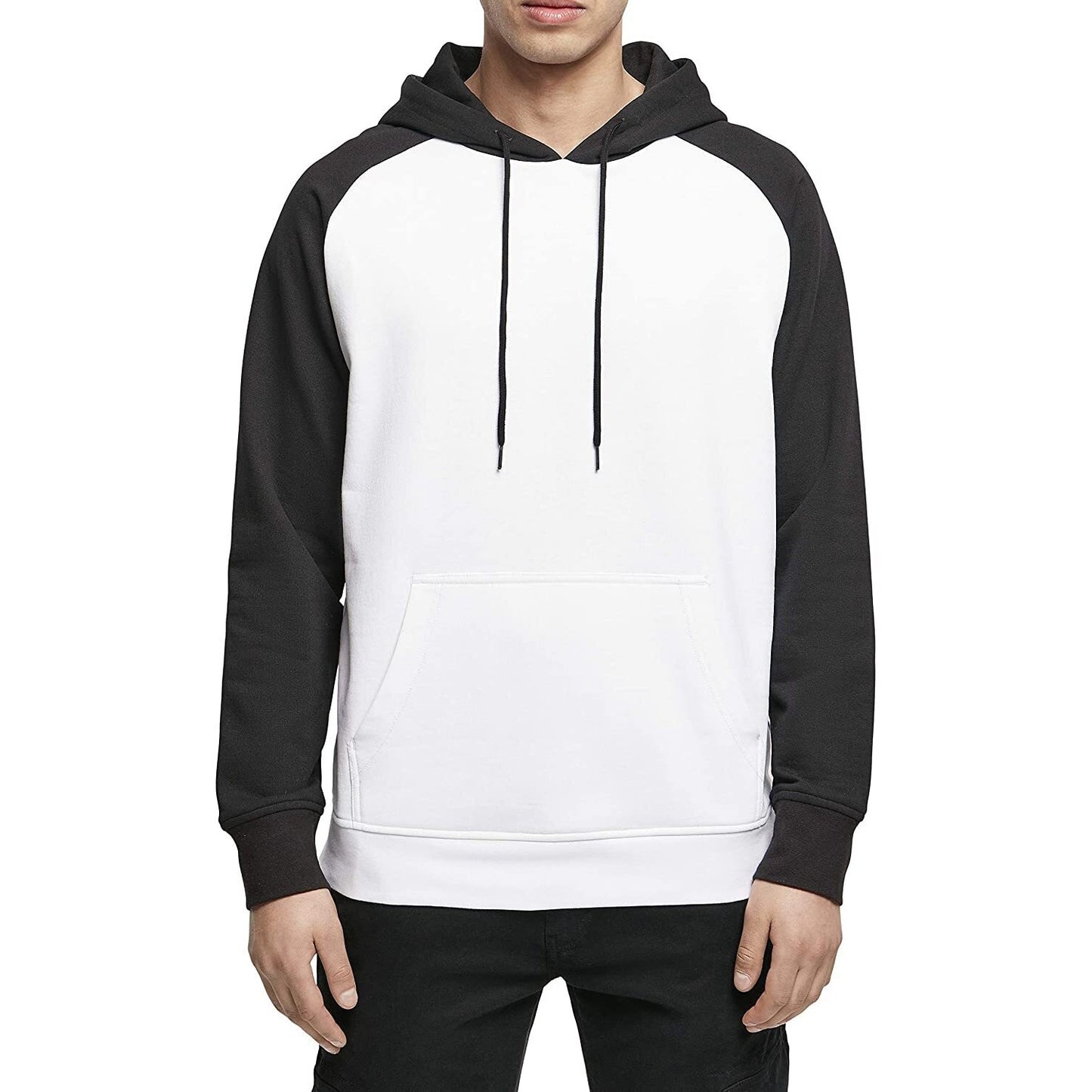 White-Black - Back - Build Your Brand Mens Basic Raglan Hoodie