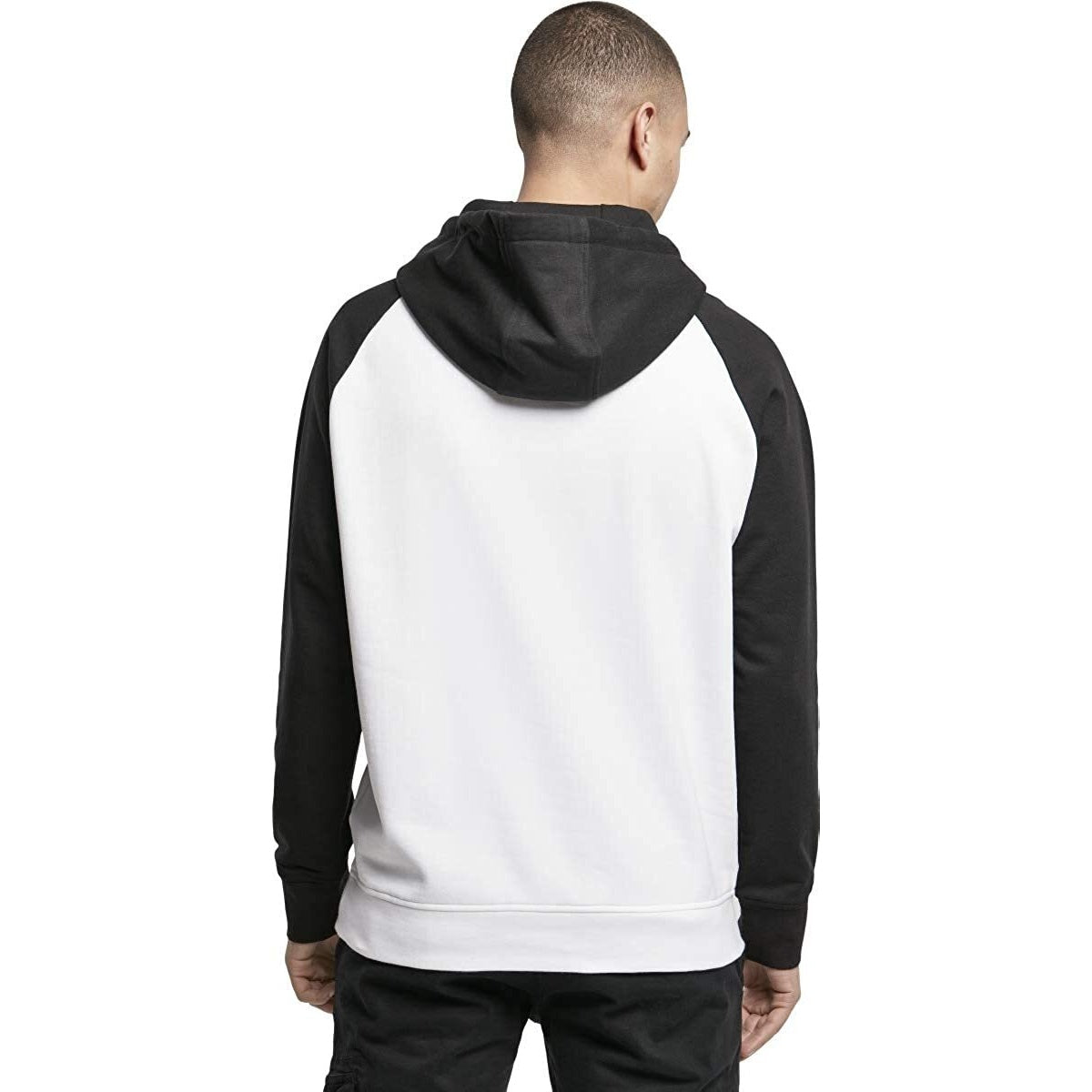 White-Black - Side - Build Your Brand Mens Basic Raglan Hoodie