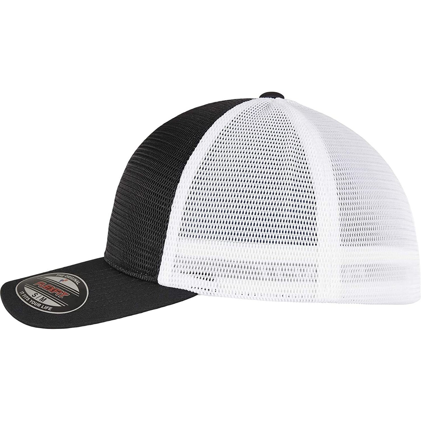 Black-White - Side - Flexfit Unisex Adult Omnimesh Mesh Two Tone Cap