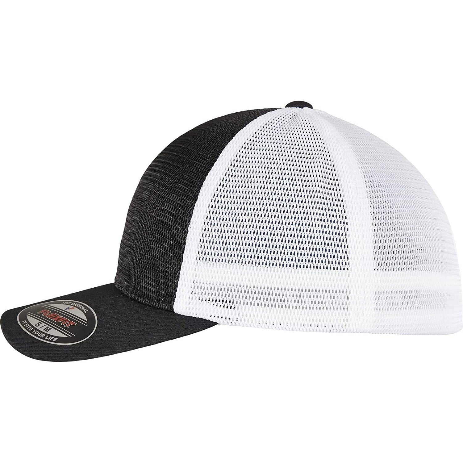 Black-White - Side - Flexfit Unisex Adult Omnimesh Mesh Two Tone Cap