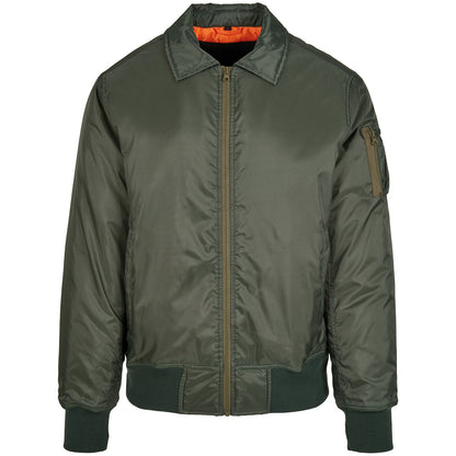 Dark Olive - Front - Build Your Brand Mens Collared Bomber Jacket