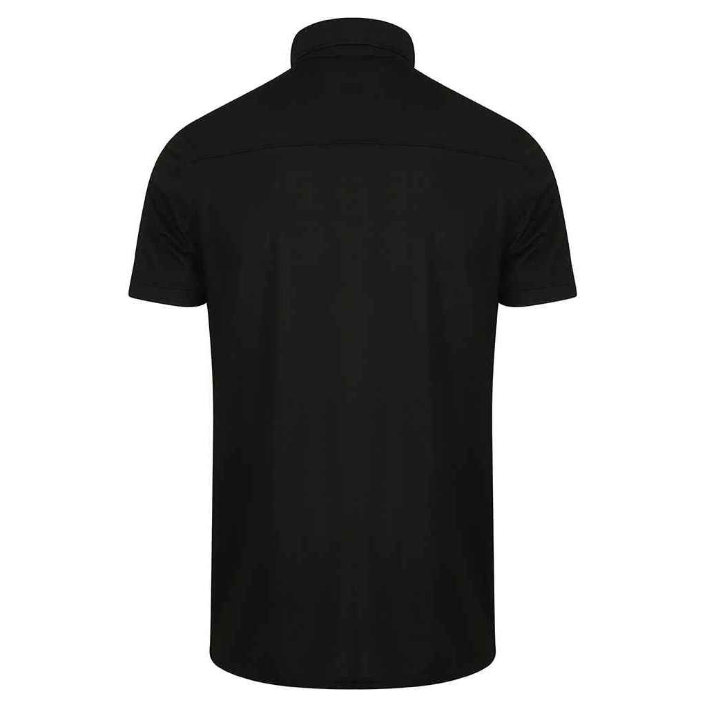Black - Back - Henbury Mens Stretch Polo Shirt