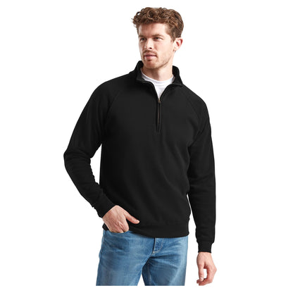 Black - Side - Fruit of the Loom Mens Classic 80-20 Zip Neck Sweatshirt