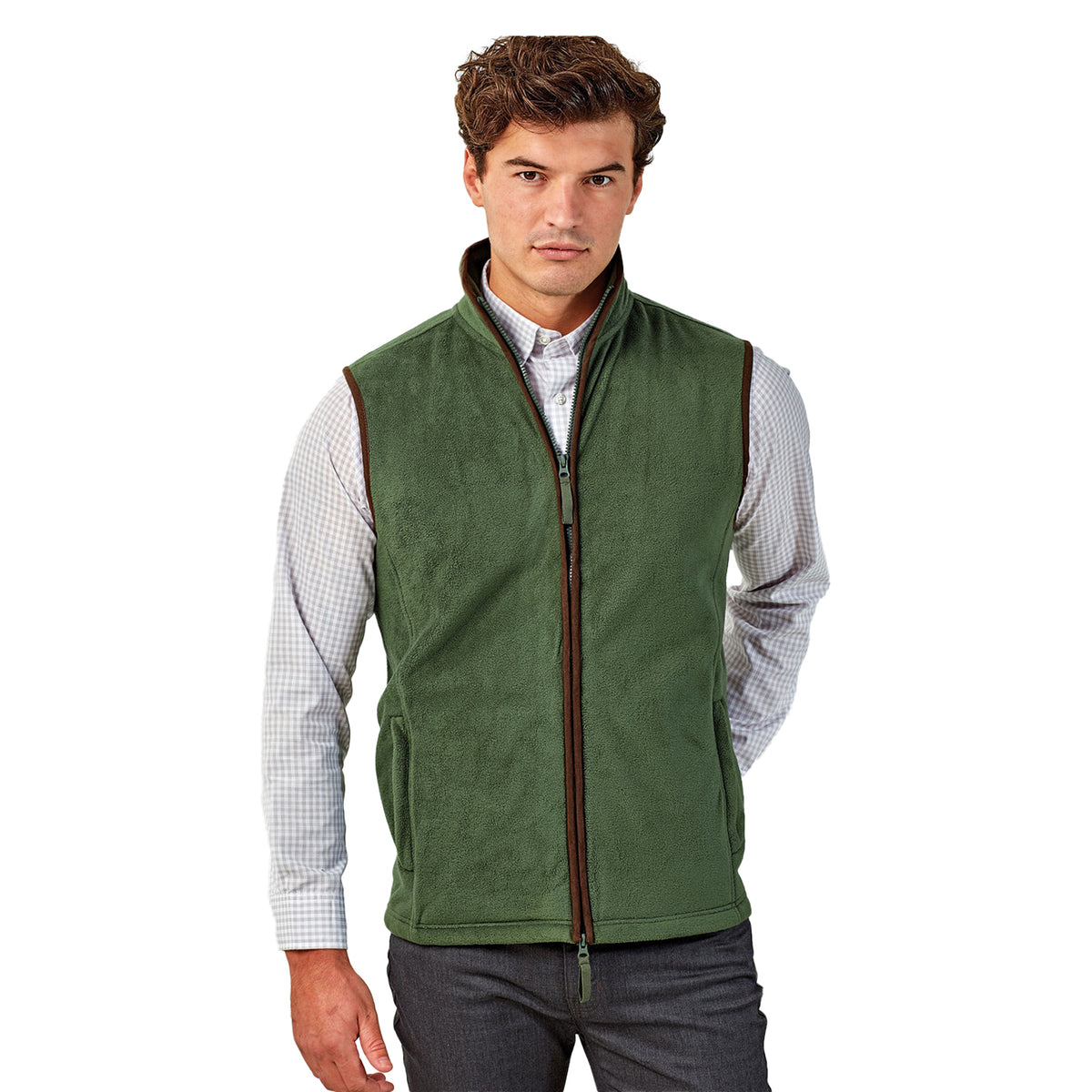 Moss Green-Brown - Back - Premier Mens Artisan Fleece Gilet