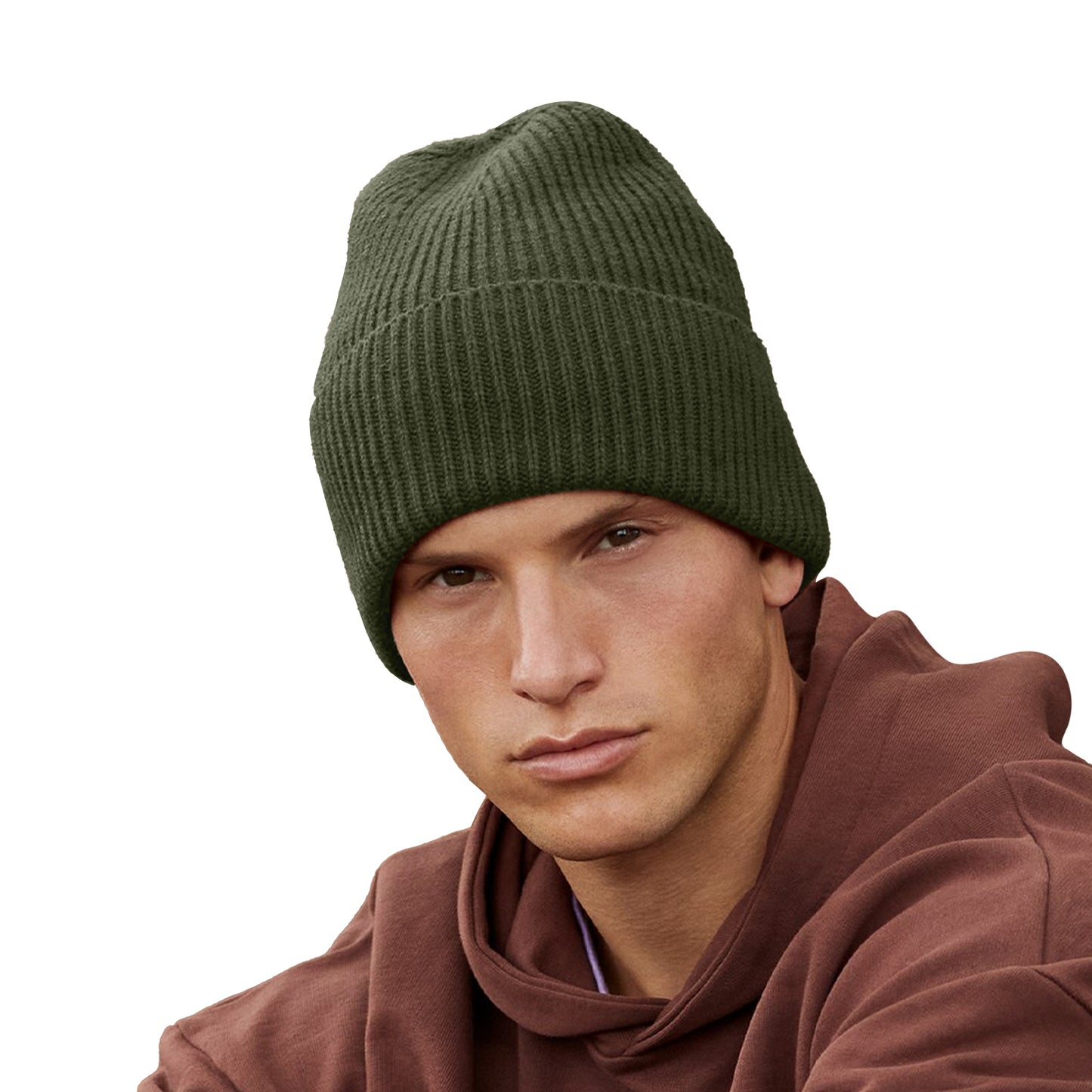 Olive - Back - Beechfield Unisex Adult Cuffed Oversized Beanie