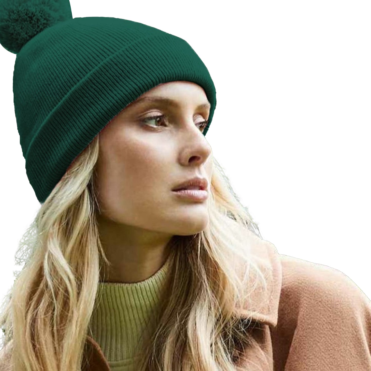 Bottle Green - Side - Beechfield Unisex Adult Original Pom Pom Beanie
