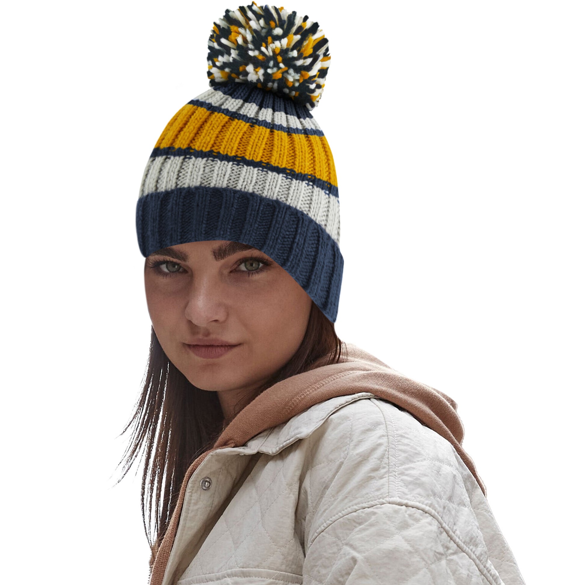Dijon-Blue-Grey - Lifestyle - Beechfield Unisex Adult Hygge Striped Beanie