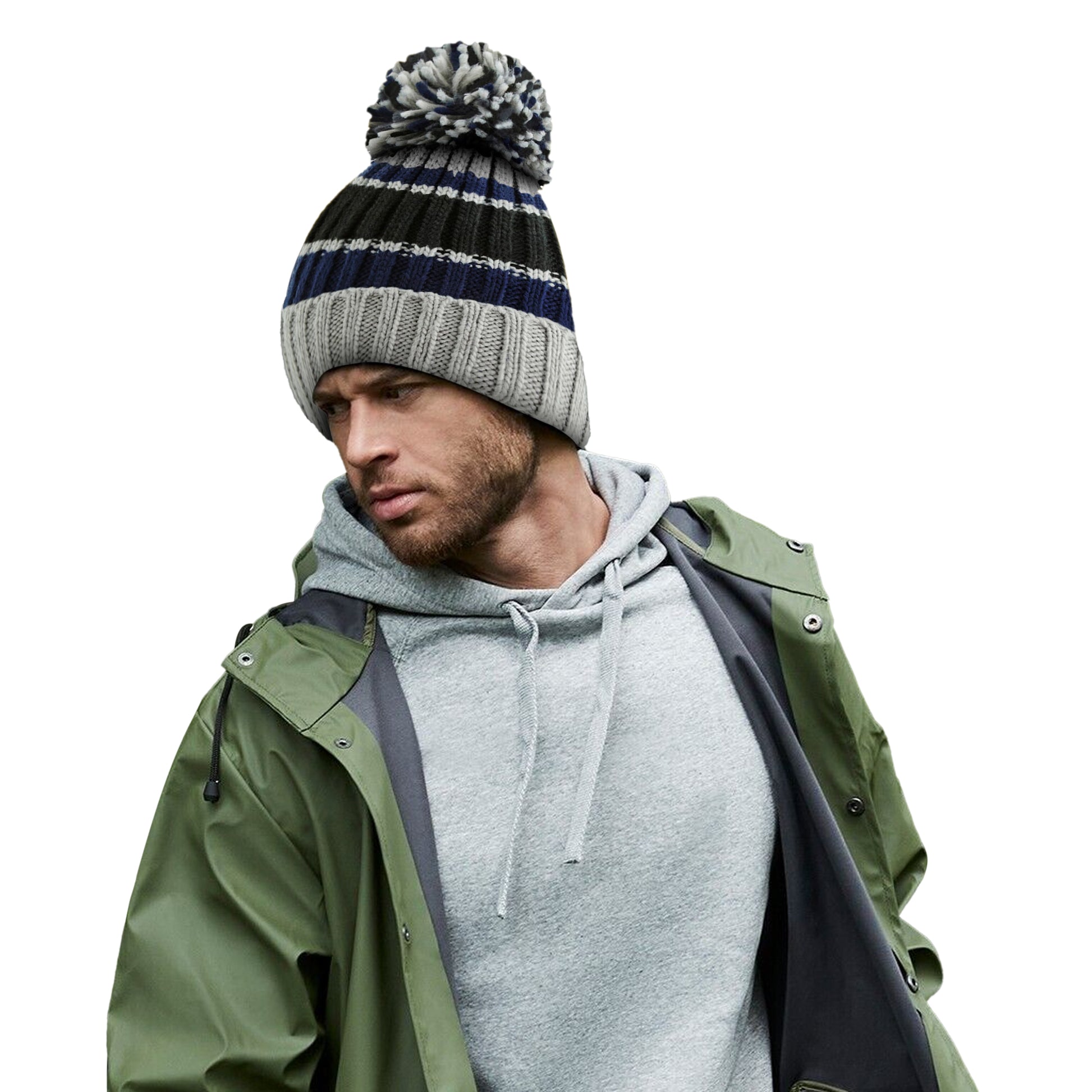 Blue-Steel Grey - Back - Beechfield Unisex Adult Hygge Striped Beanie