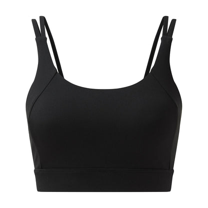Black - Front - TriDri Womens-Ladies Cross Back Medium Impact Sports Bra