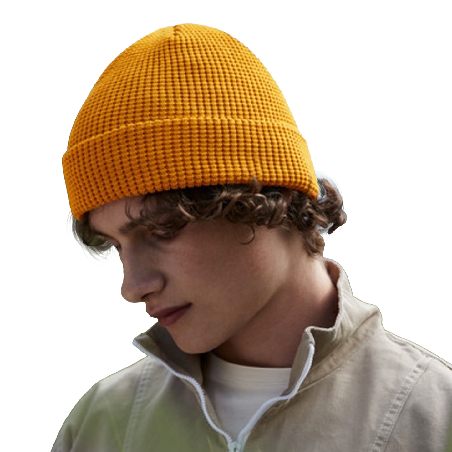 Mustard Yellow - Side - Beechfield Unisex Adult Waffle Organic Cotton Beanie