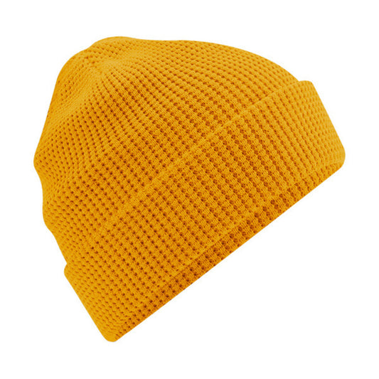 Mustard Yellow - Front - Beechfield Unisex Adult Waffle Organic Cotton Beanie