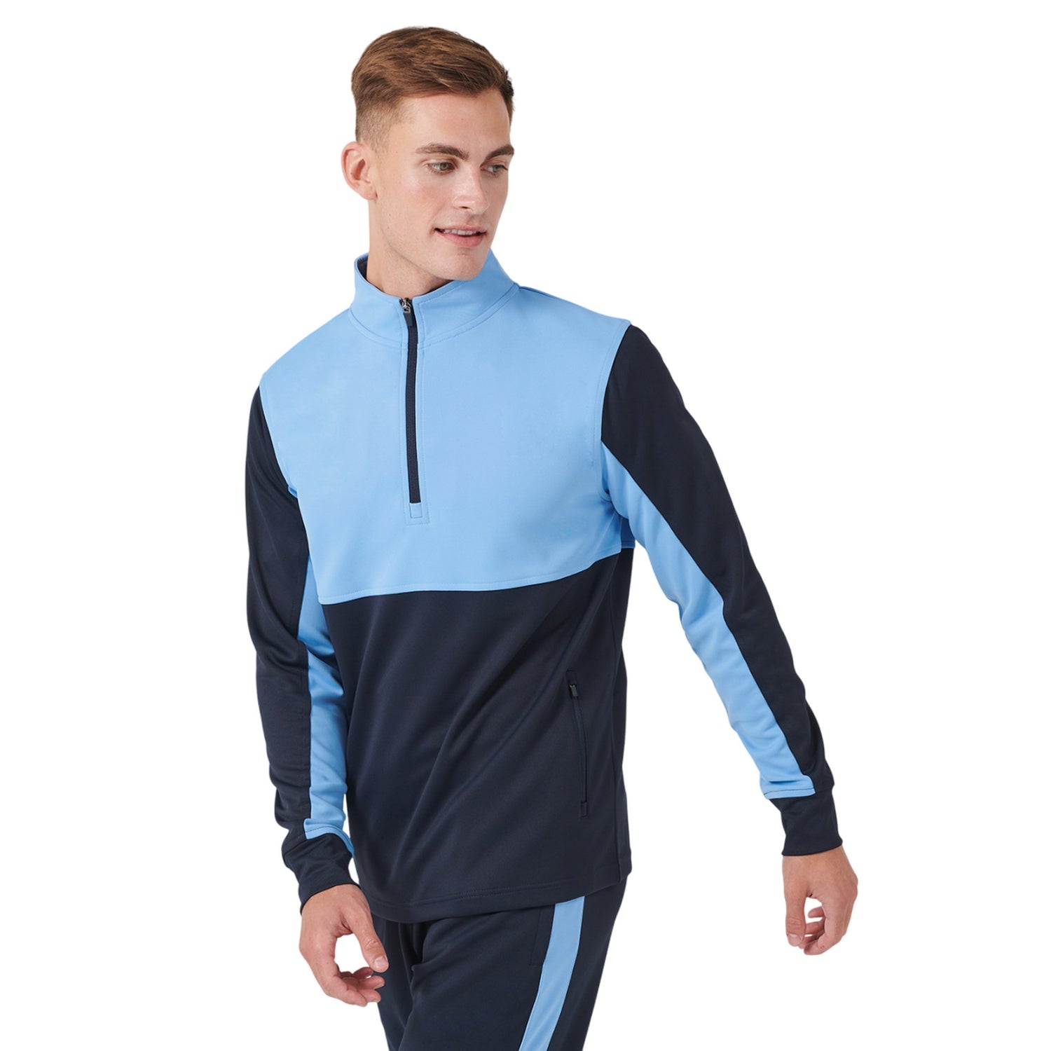 Navy-Sky - Side - Finden & Hales Mens Quarter Zip Track Top
