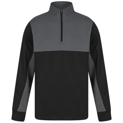 Black-Gunmetal Grey - Front - Finden & Hales Mens Quarter Zip Track Top