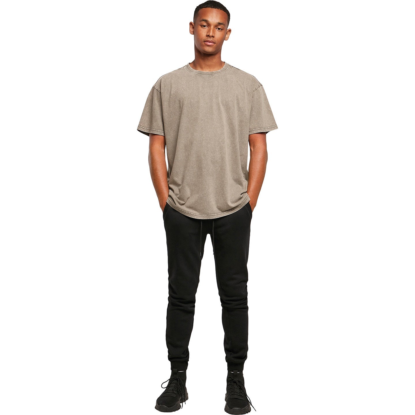 Dark Khaki - Back - Build Your Brand Mens Heavyweight Oversized T-Shirt